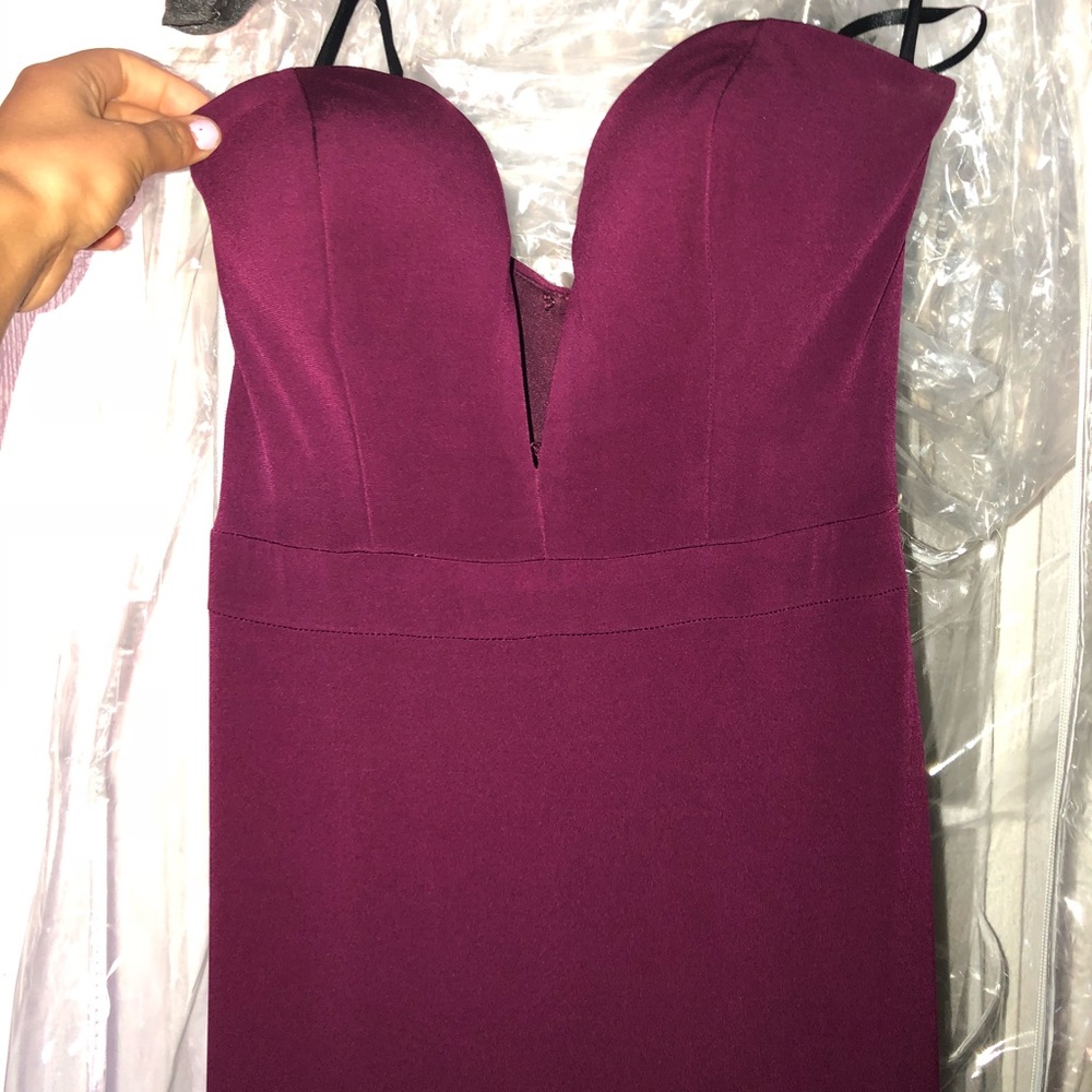 Maroon low cut prom dress